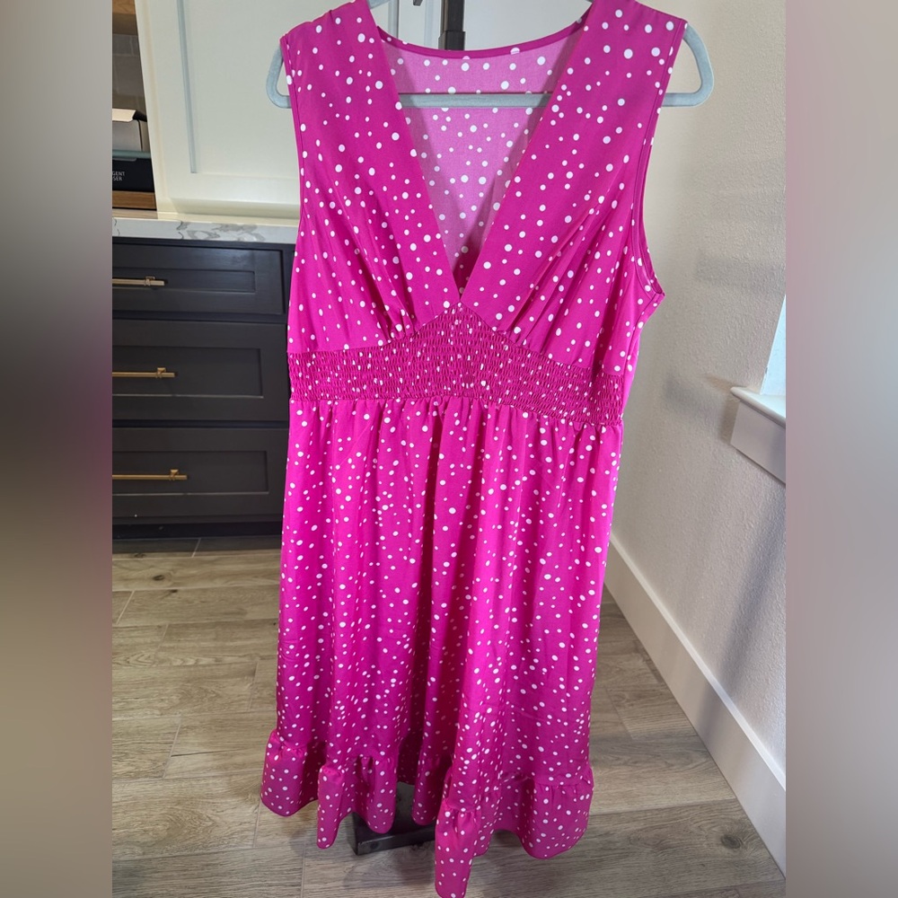 Pink & White Sleeveless Polka Dot dress by Shein Curve - Size 1XL, EUC